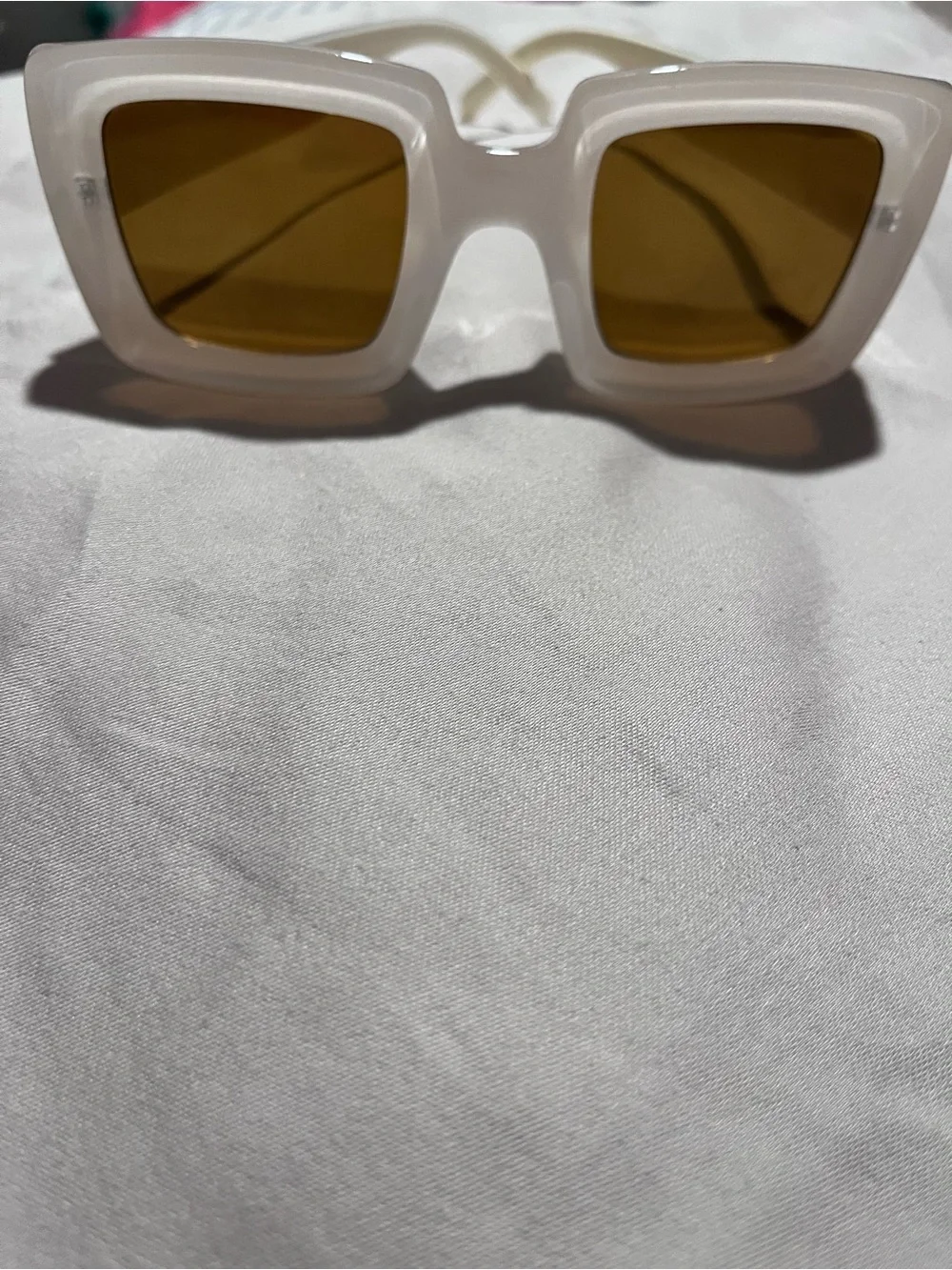 Oversized White Square Sunglasses with Amber Lenses
